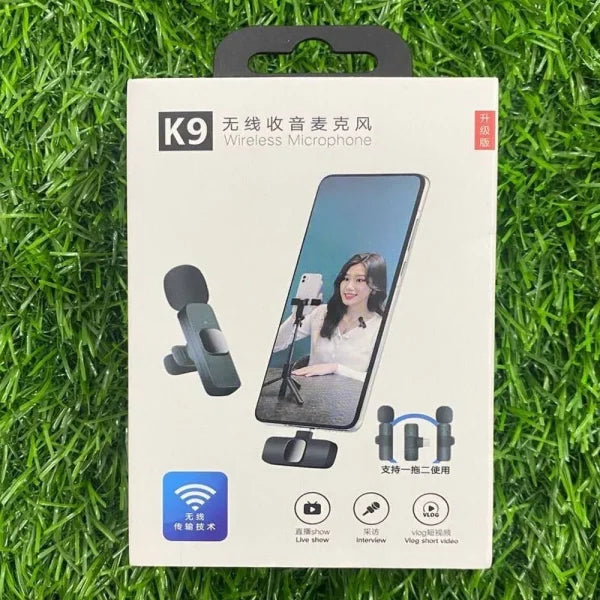 K9 Dual Microphone Mic Plug & Play Usb Type C & Ios Wireless Lavalier Microphone Auto Sync Noise Reduction No App Or Bluetooth Needed- Dual Mic
