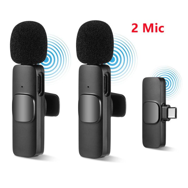 K9 Dual Microphone Mic Plug & Play Usb Type C & Ios Wireless Lavalier Microphone Auto Sync Noise Reduction No App Or Bluetooth Needed- Dual Mic