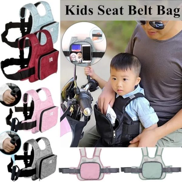 Kids Seat Belt Bag / Children Motorcycle Strap | Breathable Baby Fall Protection Safety Strap | Adjustable Safety (random Color)