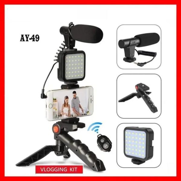 Ay-49 Vlogger Video Making Kits Vlog Microphone Led Fill Light Mini Tripod Mobile Holder With Remote Good Quality